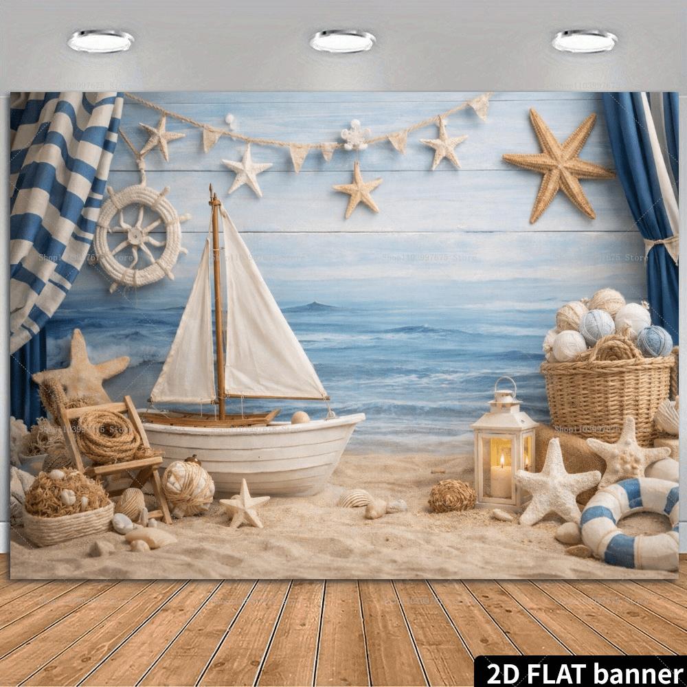 2D ビーチ休暇背景幕ヒトデシェル夏のパーティー装飾写真撮影 - Summer Clothing Banner のレビューと価格