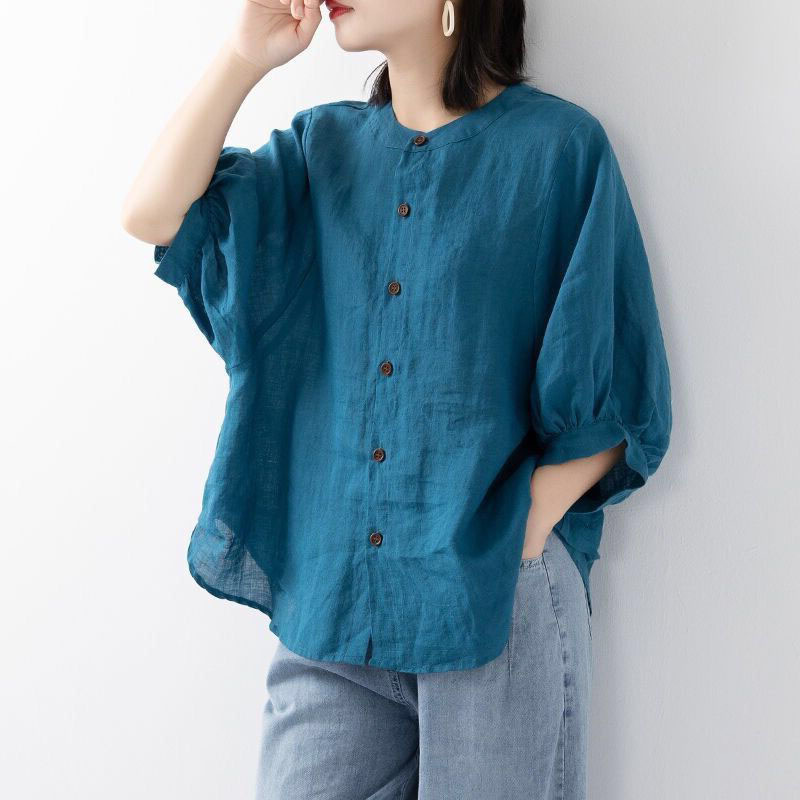 綿麻シャツ レディース 春夏 薄手 無地 ランタン袖 スタン - Summer Clothing Linen のレビューと価格