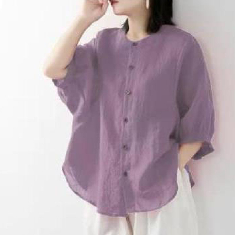綿麻シャツ レディース 春夏 薄手 無地 ランタン袖 スタン - Summer Clothing Linen のレビューと価格