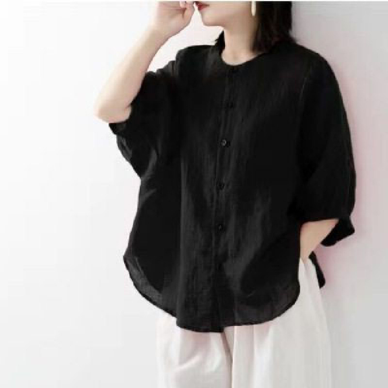 綿麻シャツ レディース 春夏 薄手 無地 ランタン袖 スタン - Summer Clothing Linen のレビューと価格