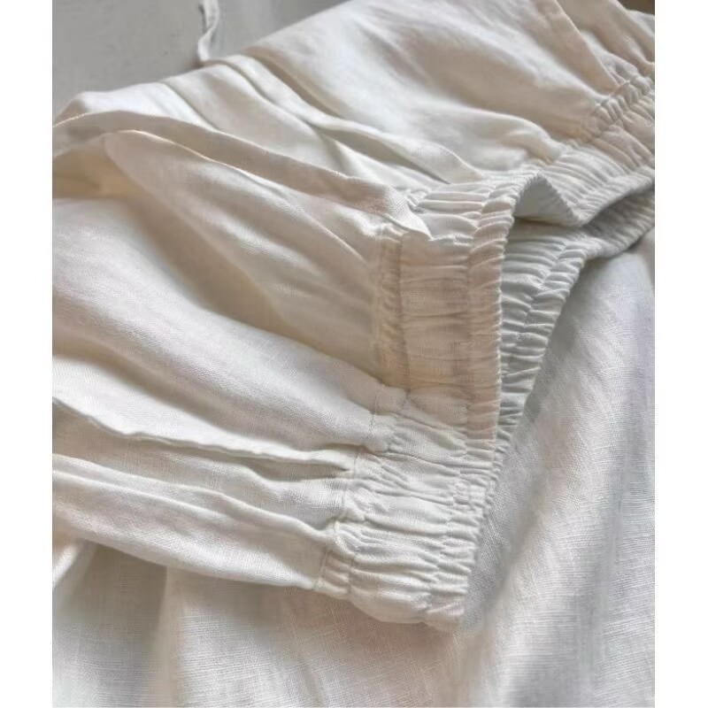 韓国白綿リネンワイドレッグパンツシャツセット女性のルーズファ - Summer Clothing Linen のレビューと価格