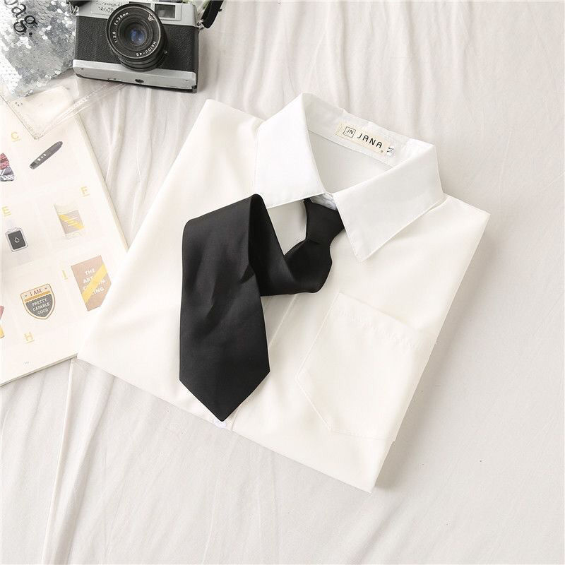 女性と女の子のための白い長袖Tシャツ,プレッピースタイル,日 - Tie Front Shirt のレビューと価格