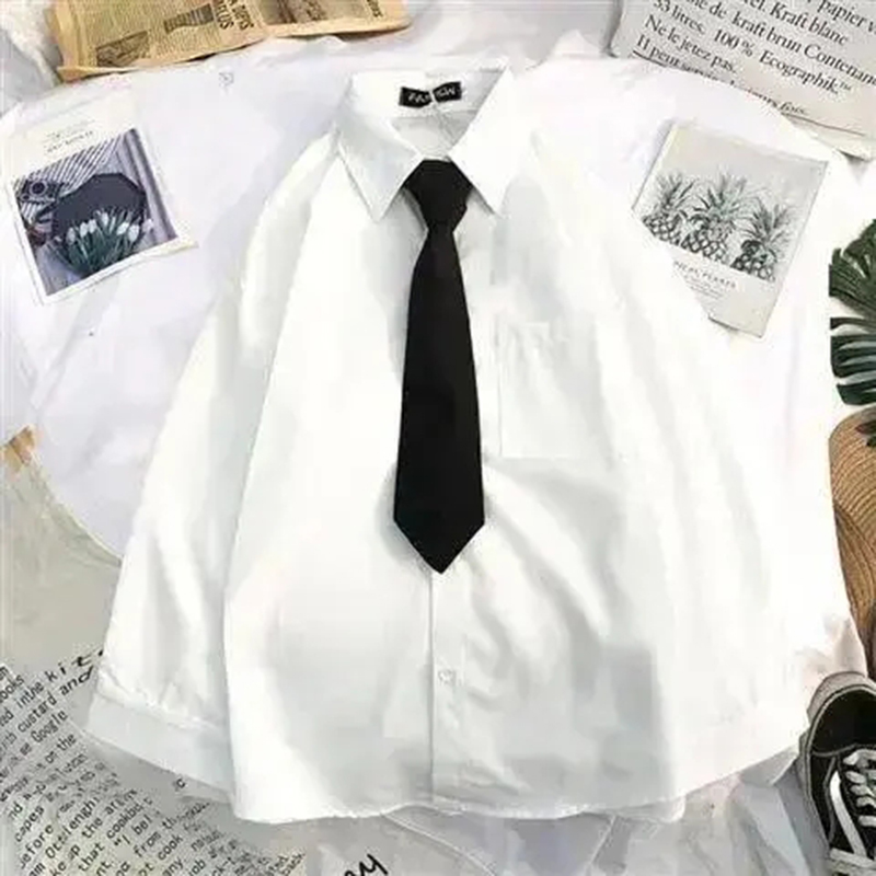 女性と女の子のための白い長袖Tシャツ,プレッピースタイル,日 - Tie Front Shirt のレビューと価格
