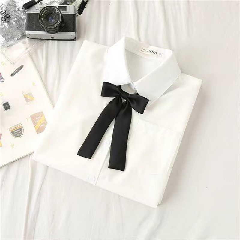 女性と女の子のための白い長袖Tシャツ,プレッピースタイル,日 - Tie Front Shirt のレビューと価格