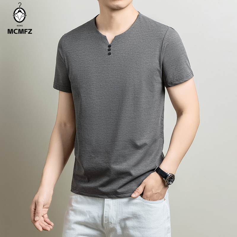 メンズベーシックヘンリーTシャツ快適なコットンブレンド半袖ト - Summer Clothing Guys のレビューと価格