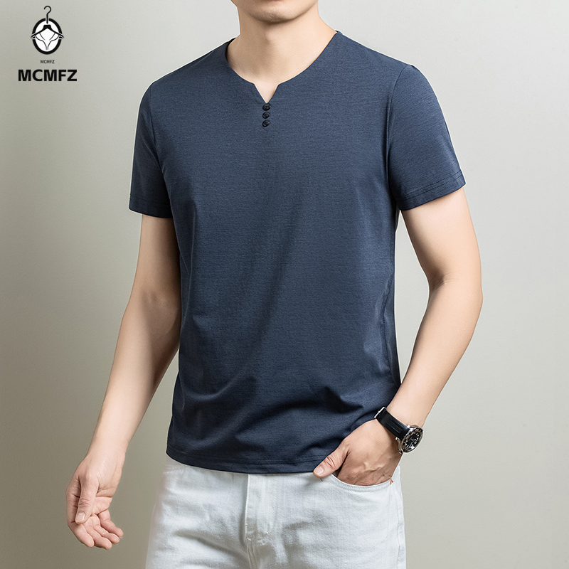 メンズベーシックヘンリーTシャツ快適なコットンブレンド半袖ト - Summer Clothing Guys のレビューと価格