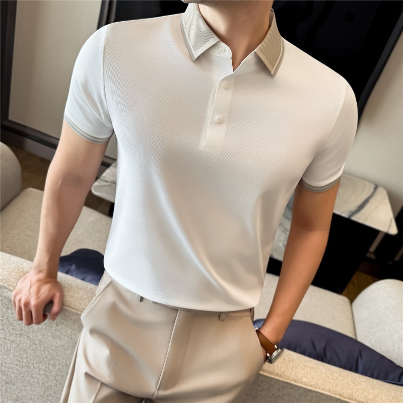 メンズ用ハイストレッチ半袖ポロシャツ 夏用アイスシルク 軽く - Summer Light Clothing のレビューと価格