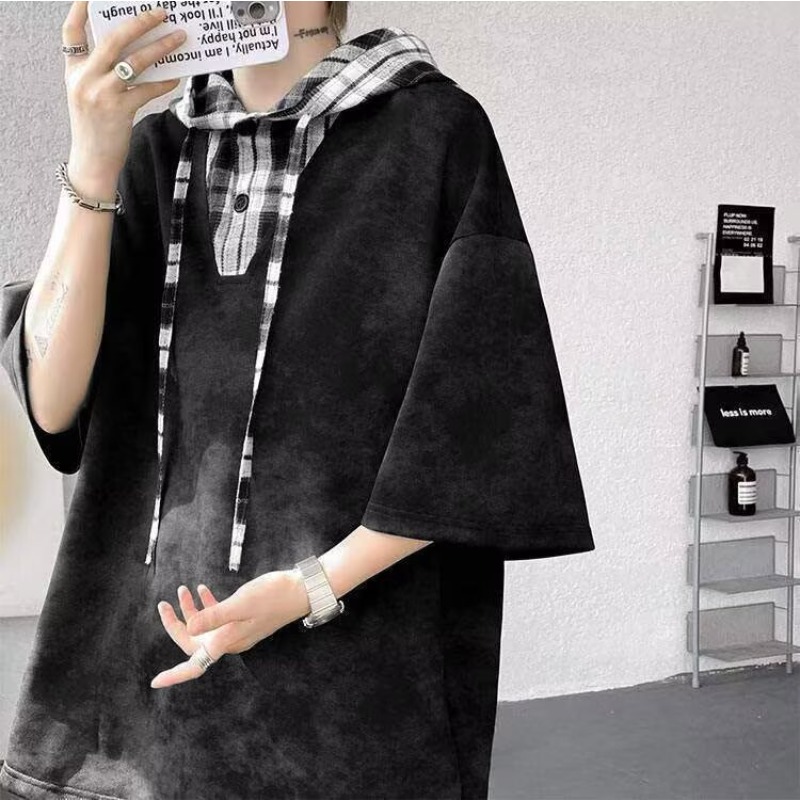 M-8XL プラスサイズ紳士服半袖フード付き T シャツ + - Summer Clothing Plus のレビューと価格