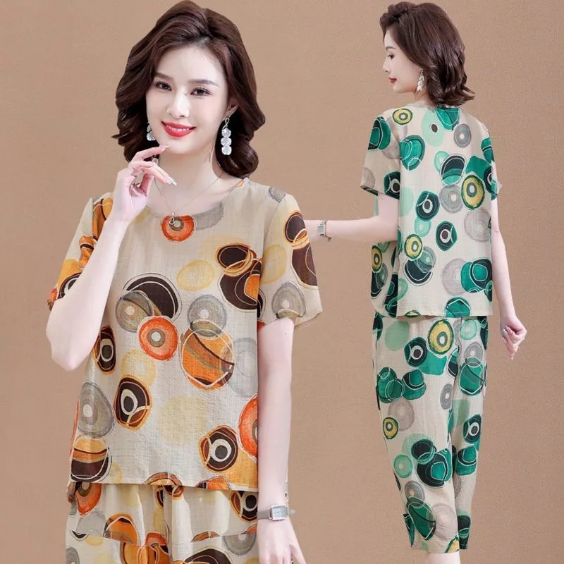 半袖Tシャツ,夏,母親用の綿とリネンのツーピースセット,エレ - Summer Clothing Linen のレビューと価格