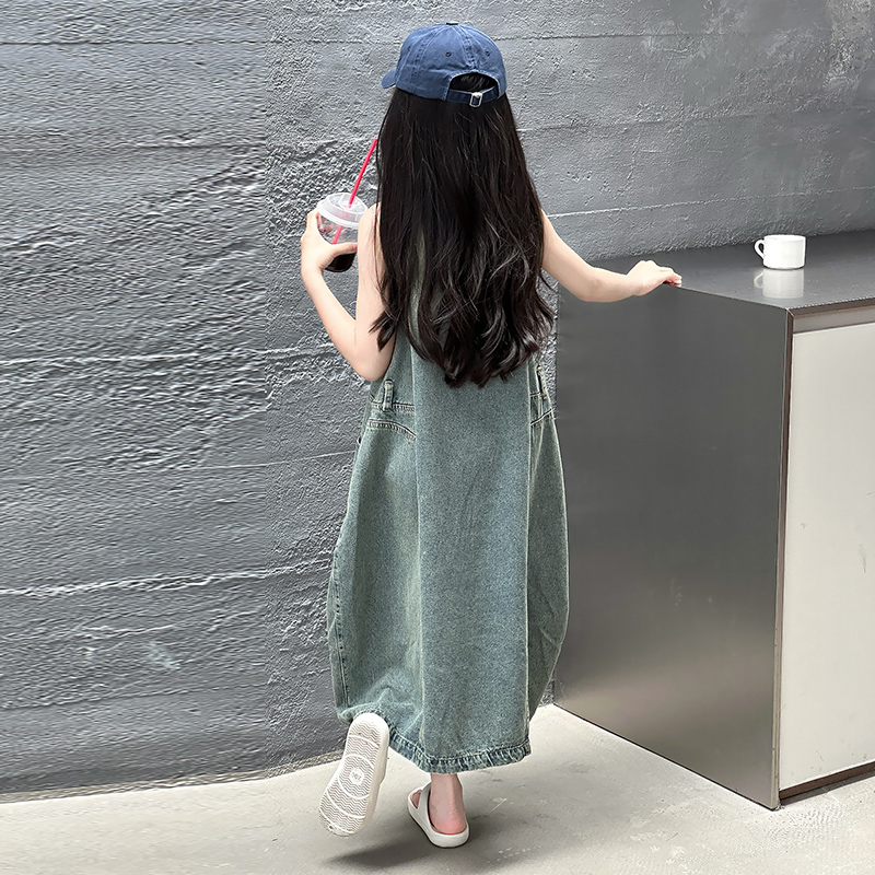 ヴィンテージブルー子供女の子高品質ノースリーブデニムドレスス - Summer Clothing Linen のレビューと価格
