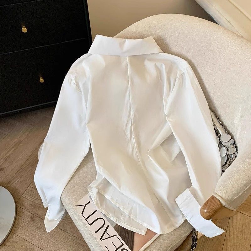 デザイナーイレギュラーロングスリーブポロシャツ レディースチ - Tie Front Shirt のレビューと価格