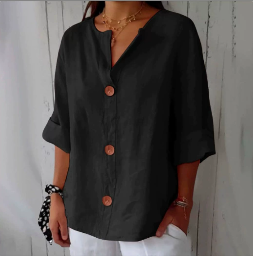 プラスサイズ ルーズシャツ＆ブラウス レディース Vネック  - Summer Clothing Linen のレビューと価格