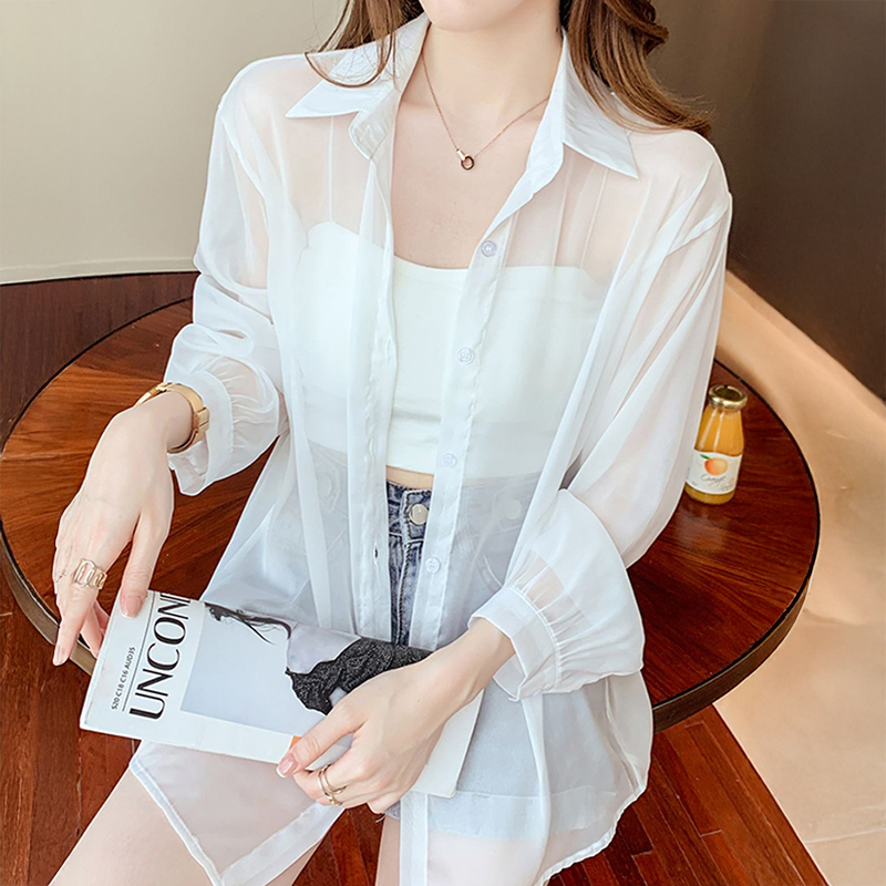 タイバックボタンダウンシャツ女性半薄手シフォン長袖襟付きオー - Tie Front Shirt のレビューと価格
