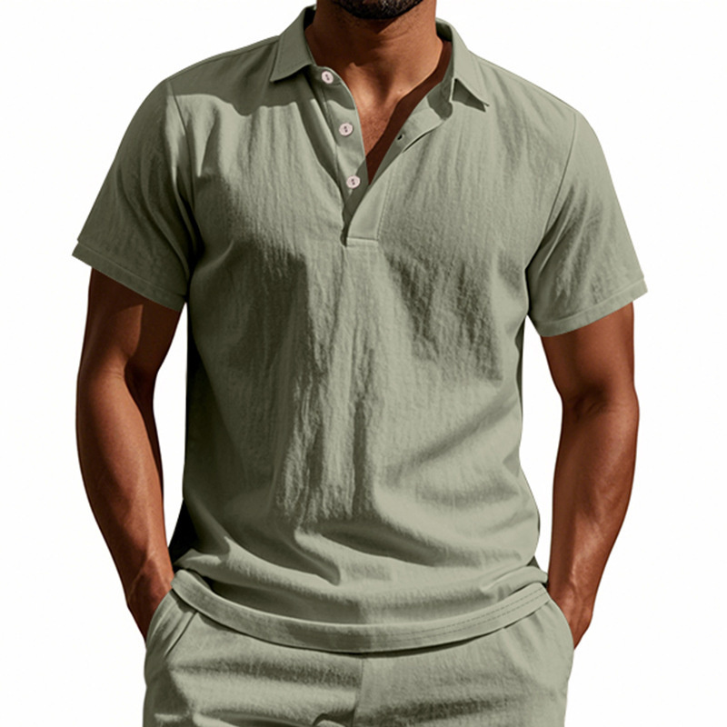 高品質95％リネン半袖ポロシャツ メンズ カジュアル ゆった - Summer Clothing Men Linen のレビューと価格