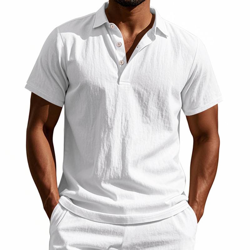 高品質95％リネン半袖ポロシャツ メンズ カジュアル ゆった - Summer Clothing Men Linen のレビューと価格