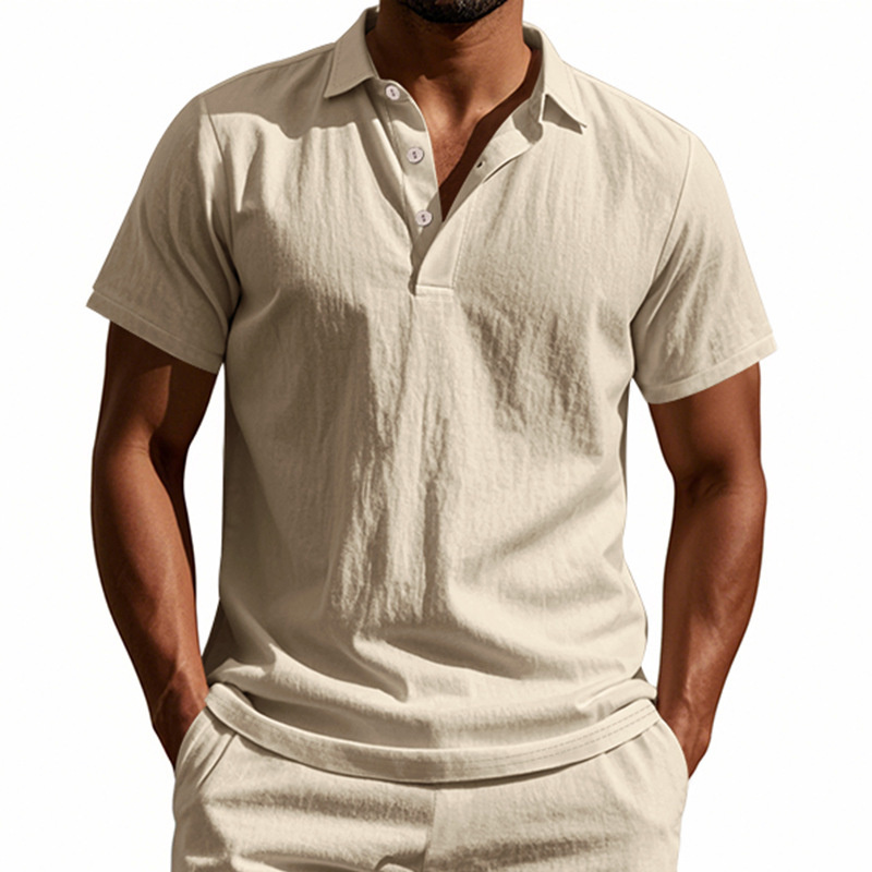 高品質95％リネン半袖ポロシャツ メンズ カジュアル ゆった - Summer Clothing Men Linen のレビューと価格