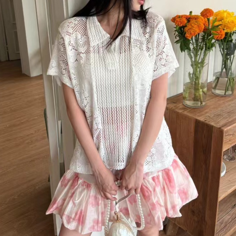 レトロ襟付きレースシャツ レディースコットンニットセーター  - Summer Clothing Online Shopping のレビューと価格
