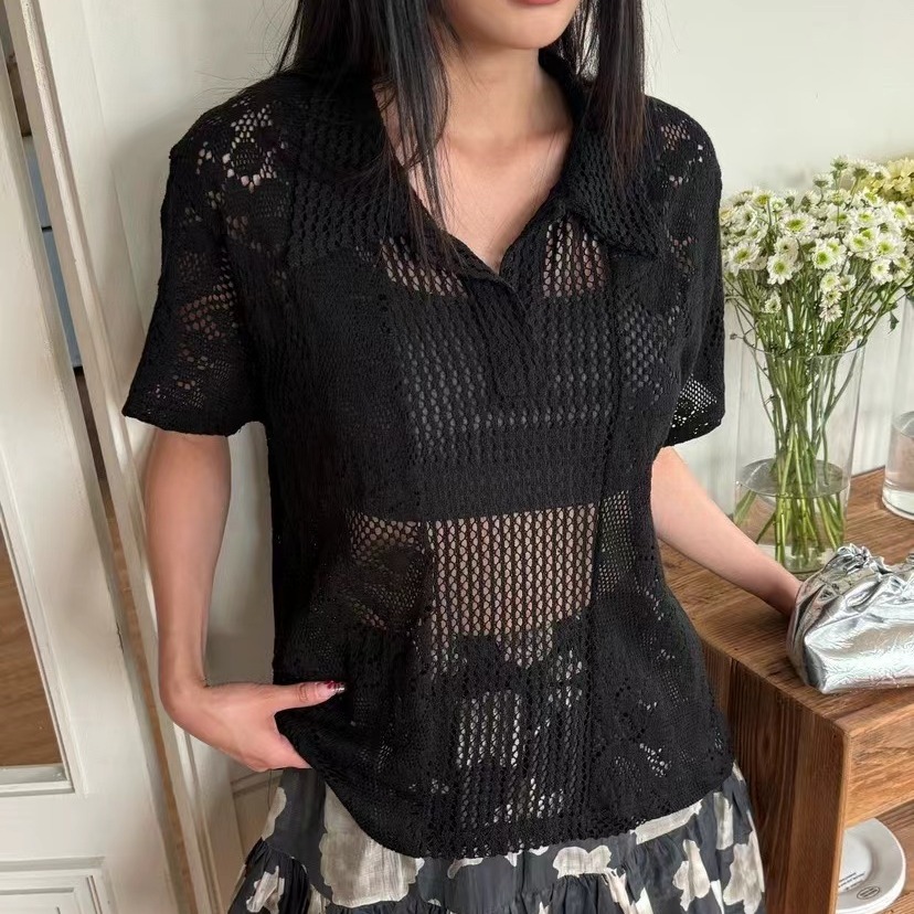 レトロ襟付きレースシャツ レディースコットンニットセーター  - Summer Clothing Online Shopping のレビューと価格
