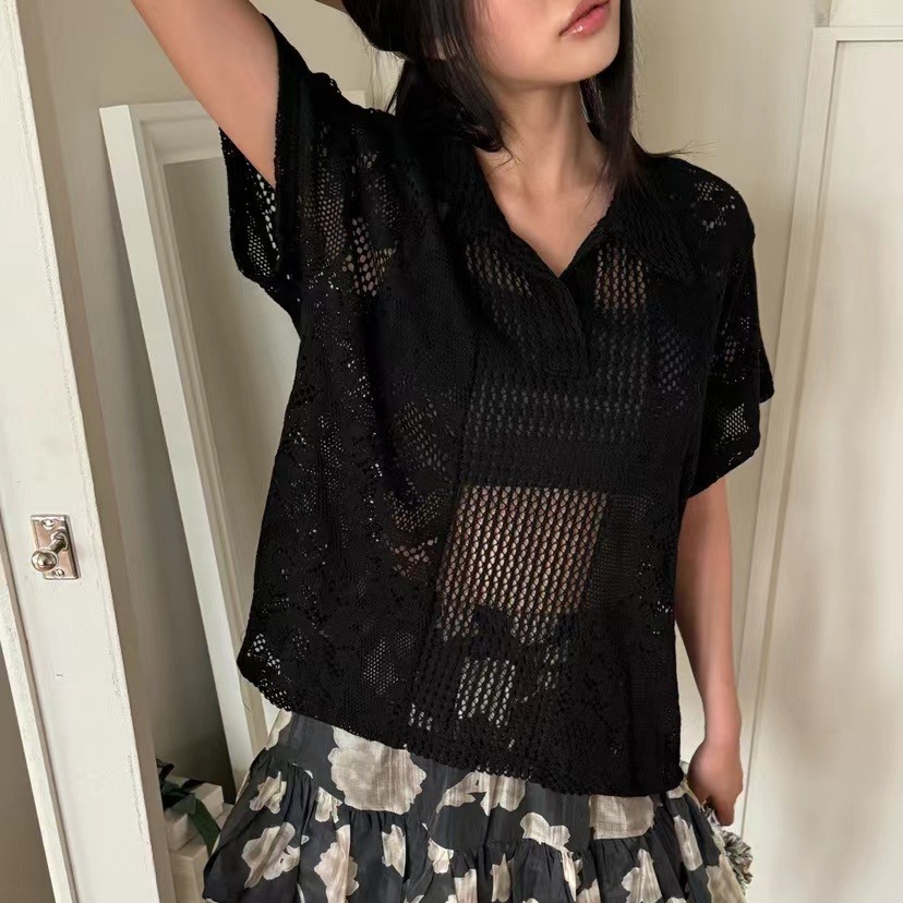 レトロ襟付きレースシャツ レディースコットンニットセーター  - Summer Clothing Online Shopping のレビューと価格