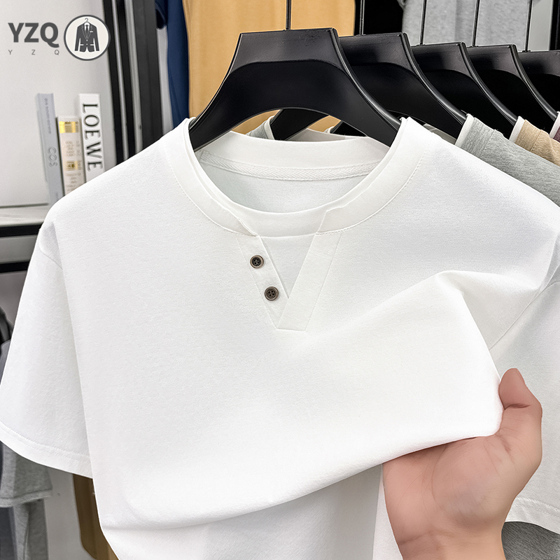 メンズ半袖 Tシャツ ヘンリーネック フェイクツーピース カ - Summer Clothing Guys のレビューと価格
