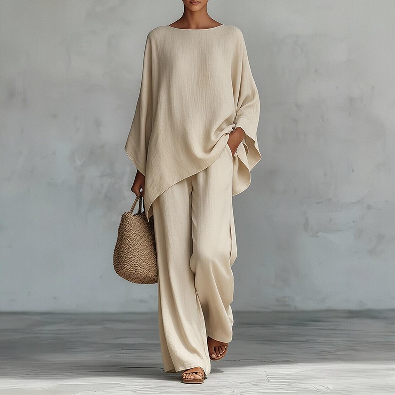春の新作ファッションリネンルーズ長袖ワイドレッグパンツ2点セ - Summer Clothing Men Linen のレビューと価格