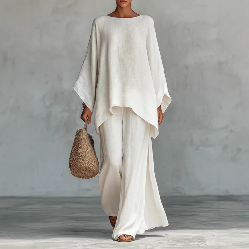春の新作ファッションリネンルーズ長袖ワイドレッグパンツ2点セ - Summer Clothing Men Linen のレビューと価格