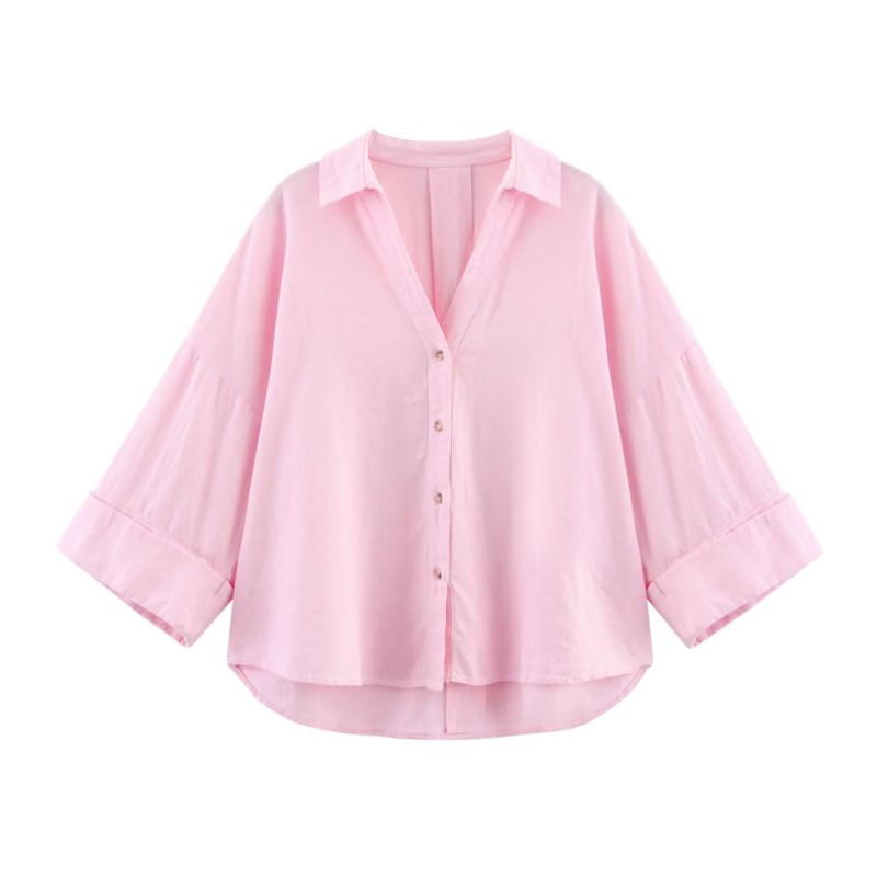 HipSeam ワイドスリーブシャツ女性春非対称裾ボタン女性 - Tie Front Shirt のレビューと価格