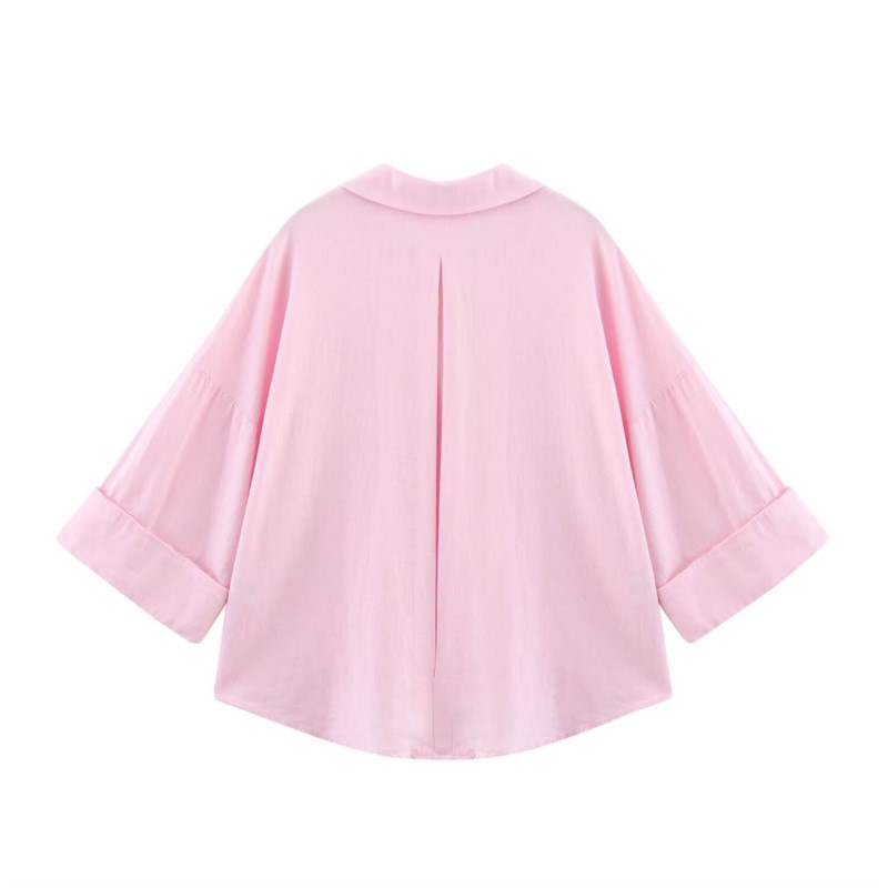 HipSeam ワイドスリーブシャツ女性春非対称裾ボタン女性 - Tie Front Shirt のレビューと価格